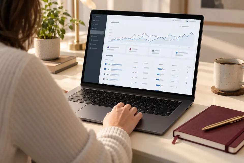 Marketing specialist reviewing and adjusting an advertising campaign on a laptop.