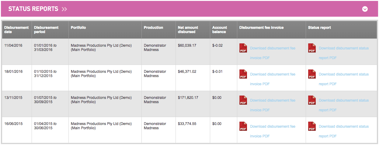Screenshot of portal showing account details