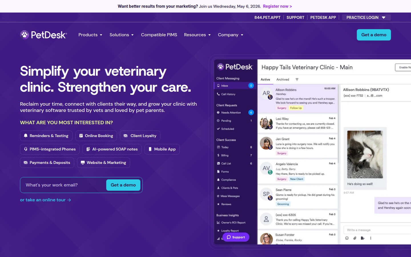 PetDesk homepage screenshot