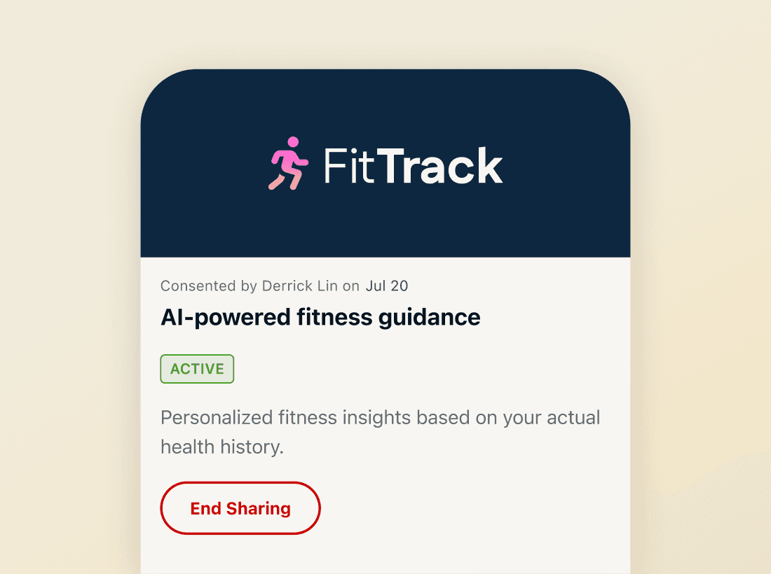 Illustration representing user choice, secure sharing settings, and privacy controls for health data.