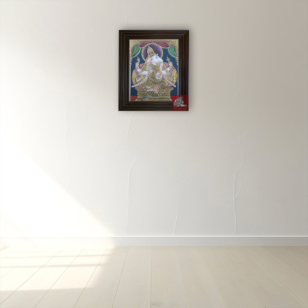Side-Facing Ganesha Tanjore Painting