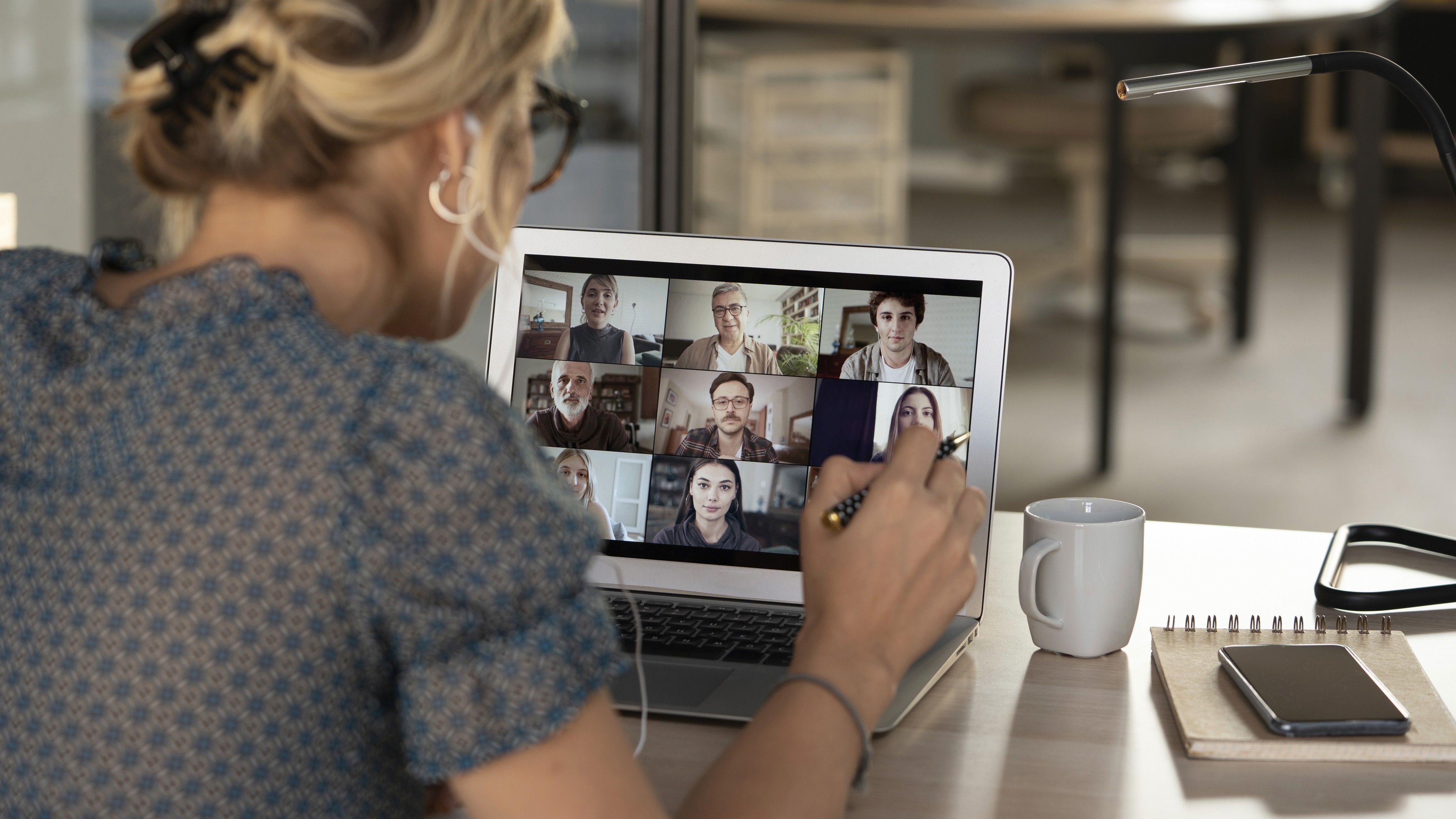 A woman in a video meeting