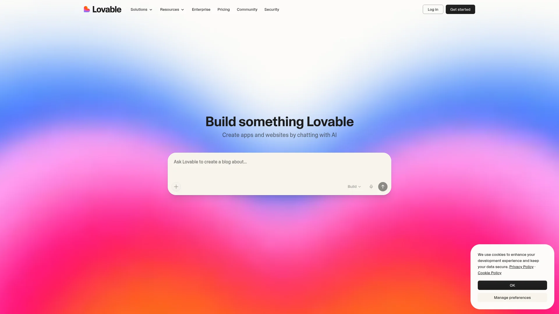 Lovable AI web app builder homepage