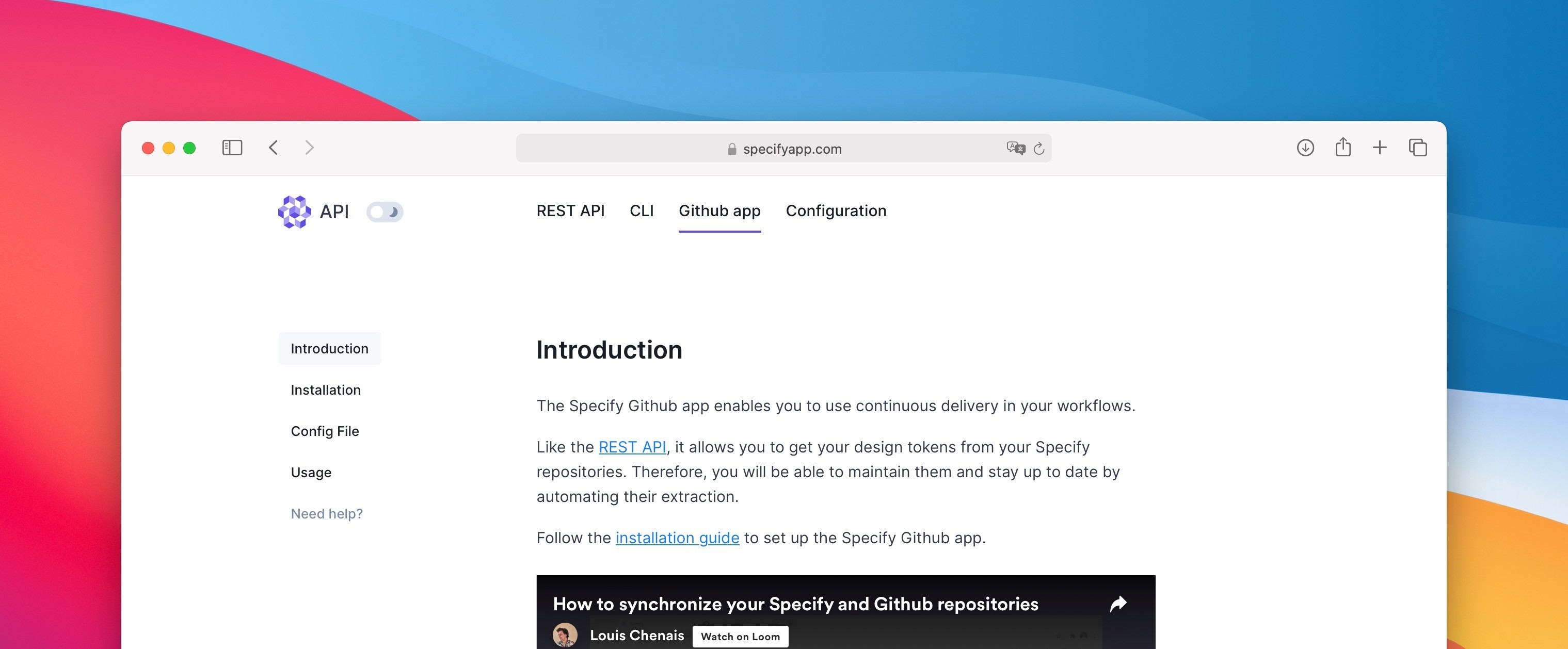 GitHub page in the Specify documentation