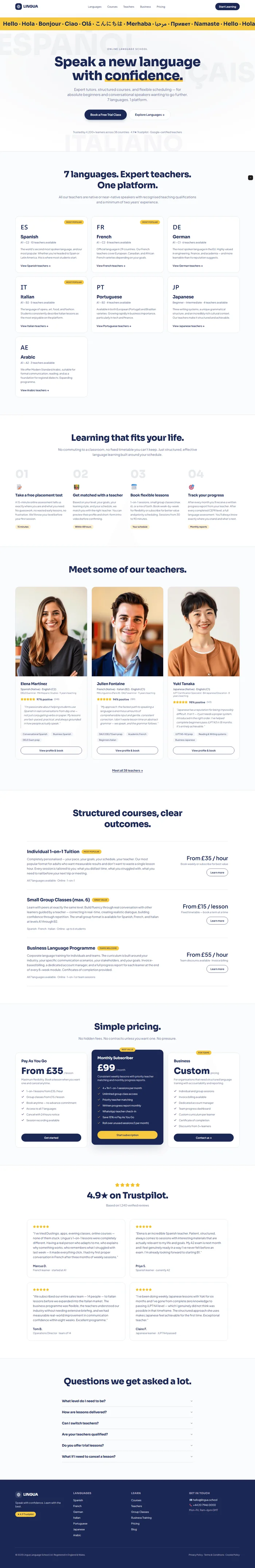 Language school website prompt screenshot