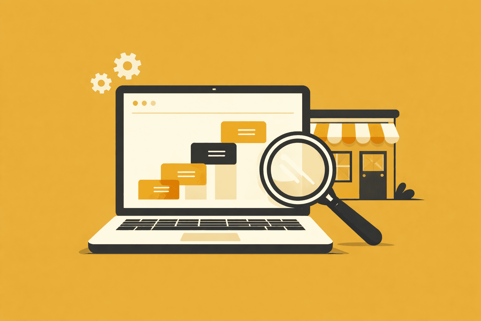 Minimal illustration of a laptop displaying stacked pricing tiers representing small business website costs.