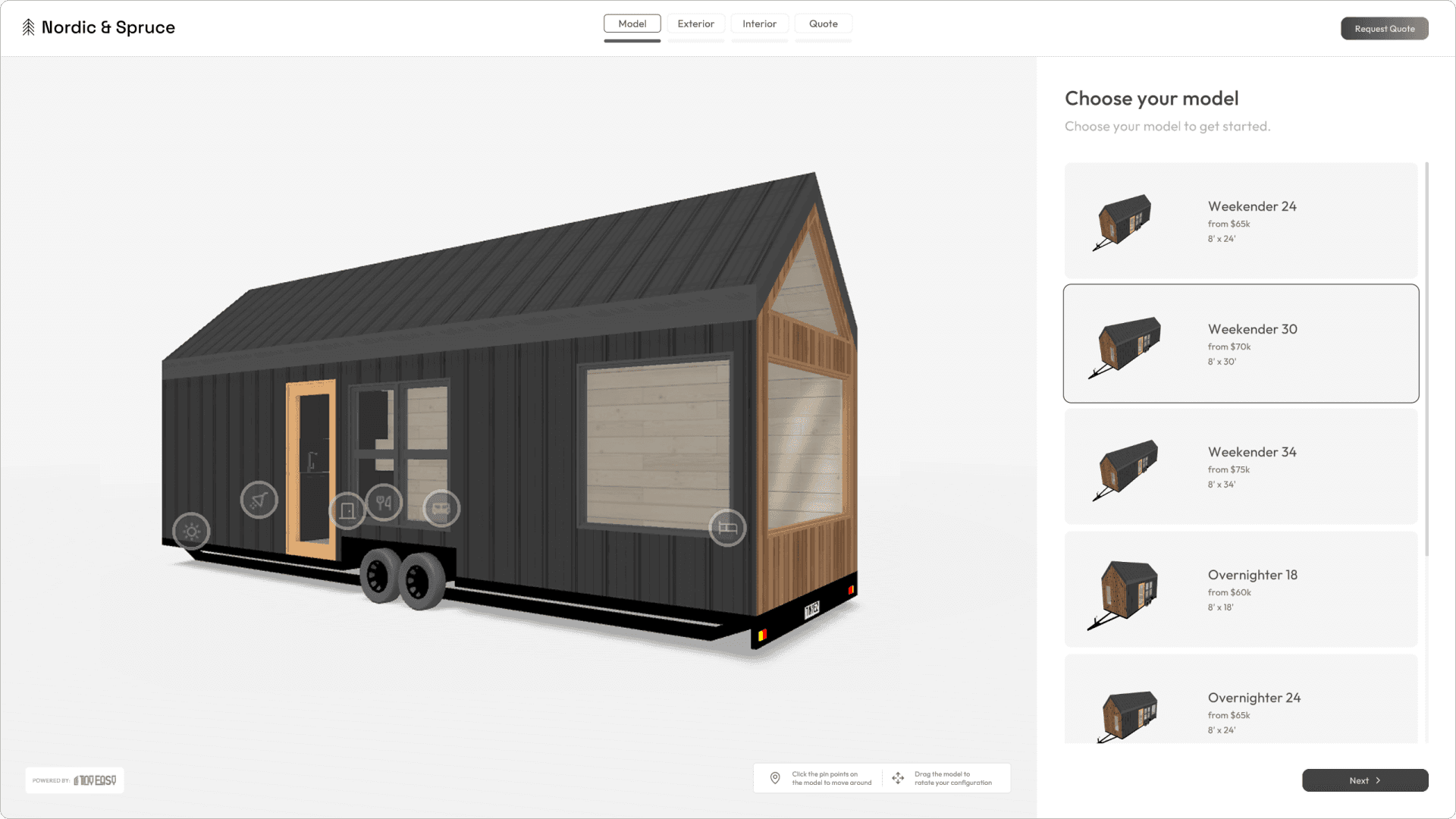 Nordic and Spruce using Tiny Easy's 3D Tiny House Configurator