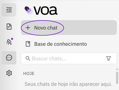 Menu lateral do Charcot com o botão 'Novo chat' em destaque para iniciar uma conversa