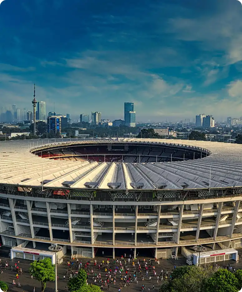 Large-scale stadium venue with integrated lighting, LED, and technical event production infrastructure.