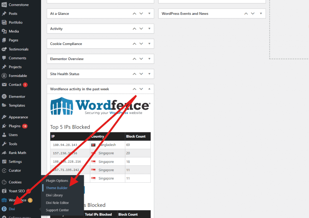 footer edit Divi and teambuilder tabs