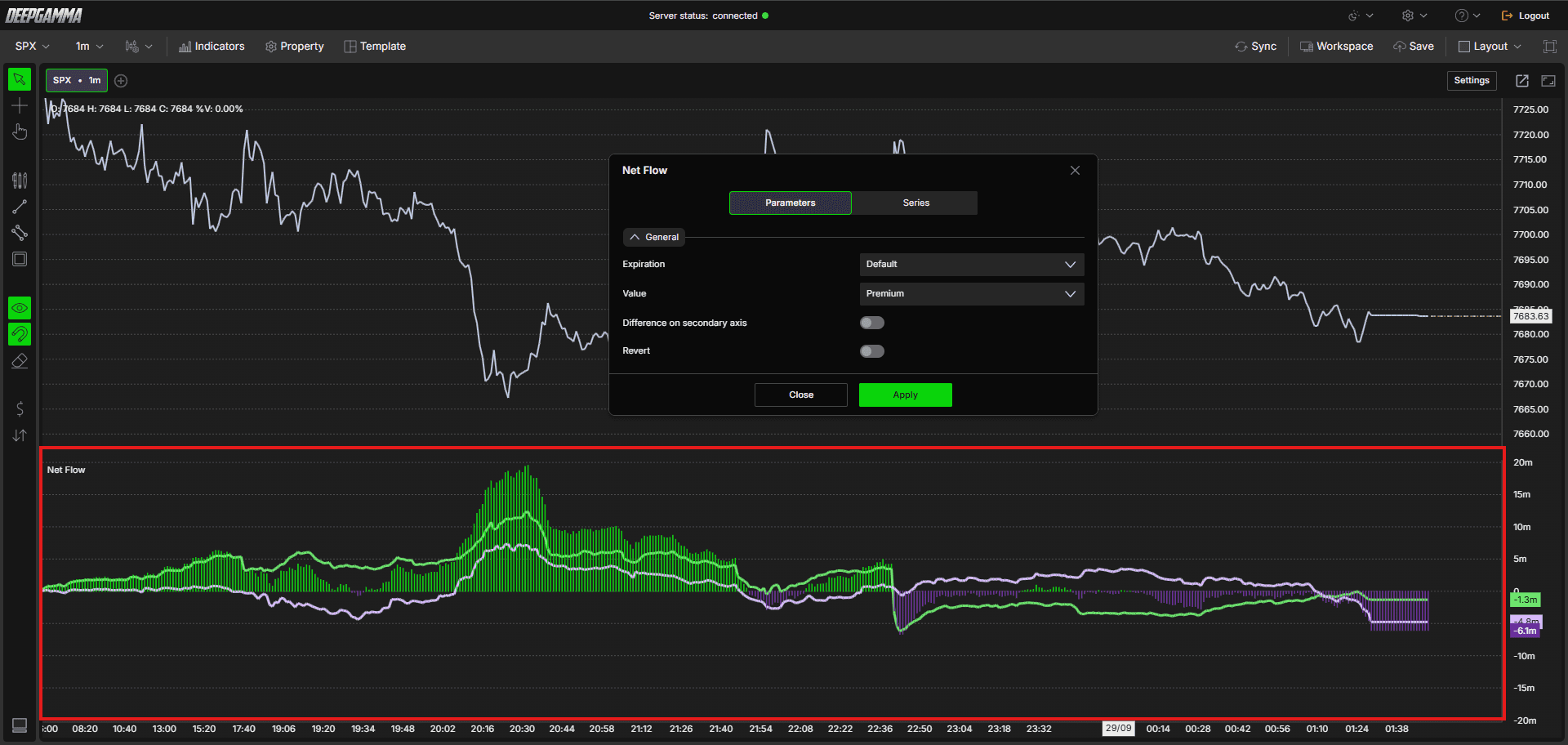 Option Net Flow - DeepGamma Web. Parameters screenshot 4.