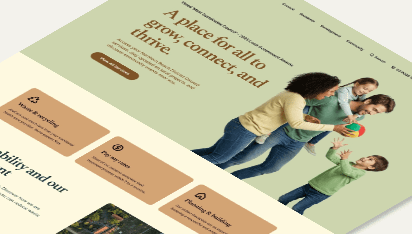 Hero section of website with family