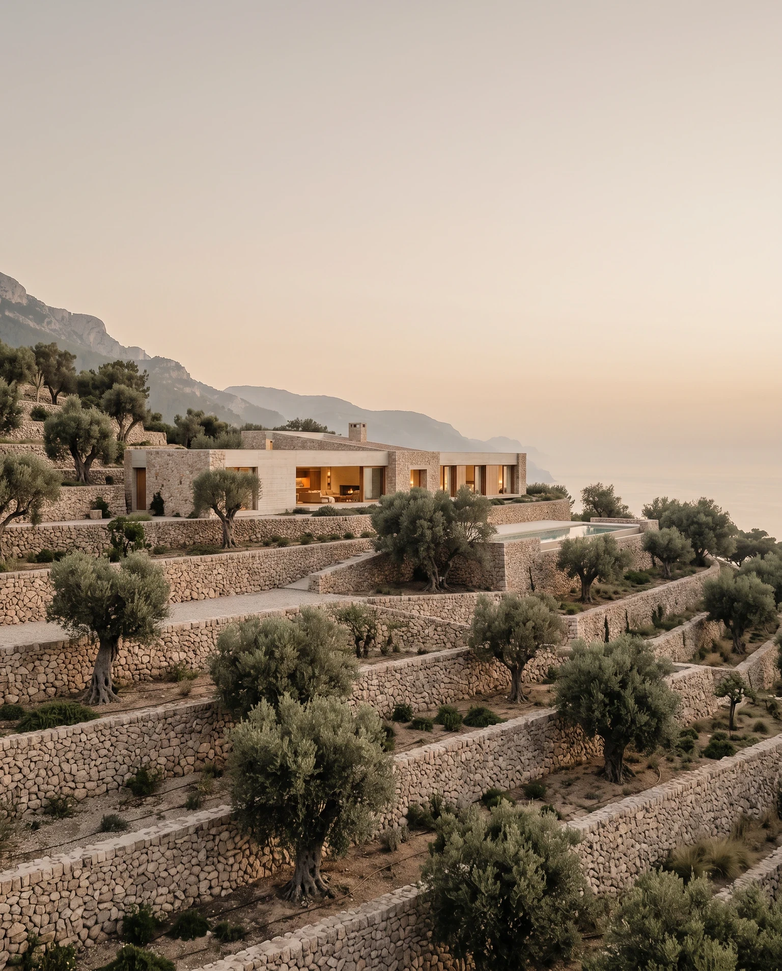 Olive terraces with dry stone walls