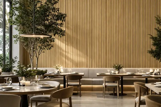 Revestimiento de madera en listones verticales sobre pared interior