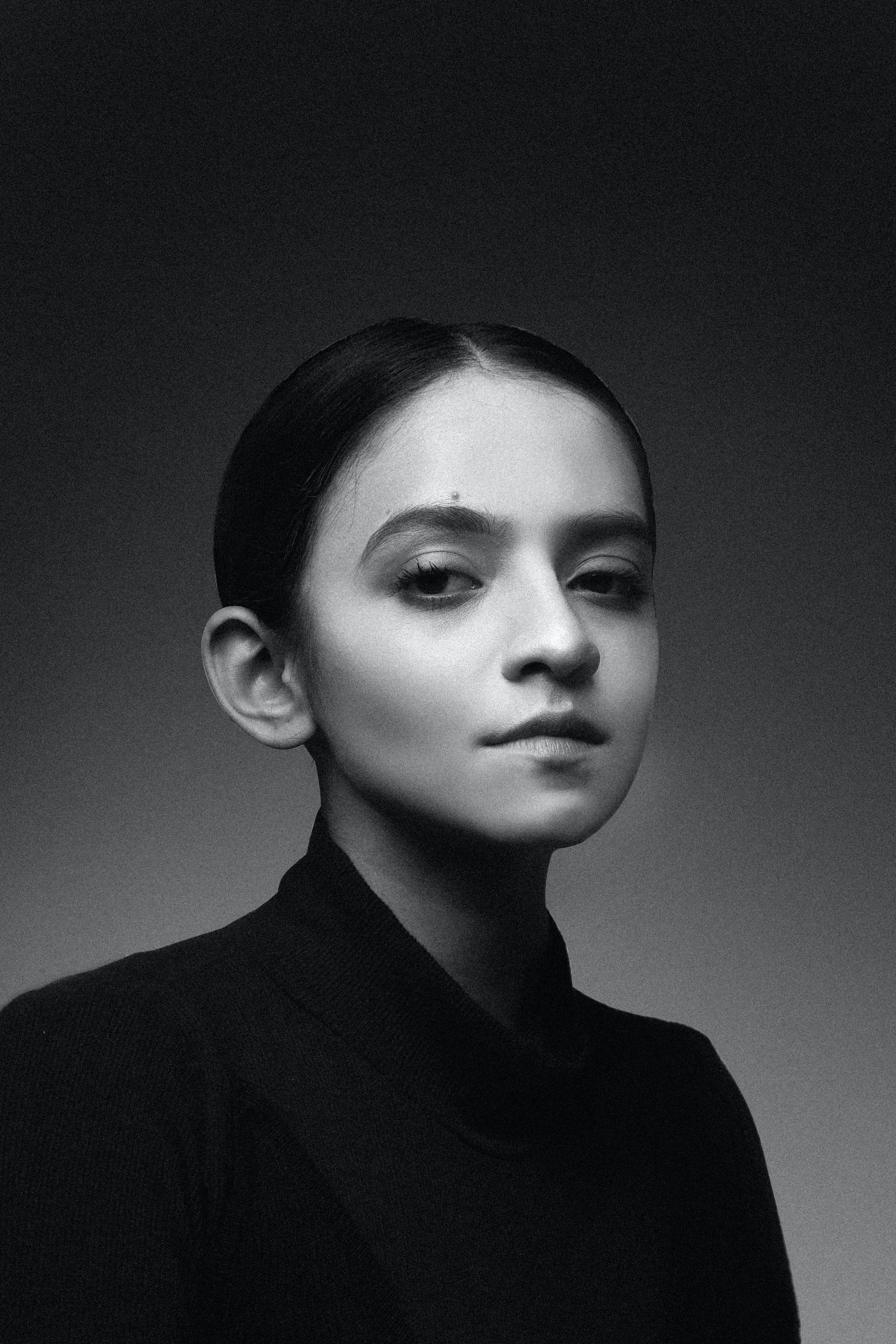 Black and white woman's portrait