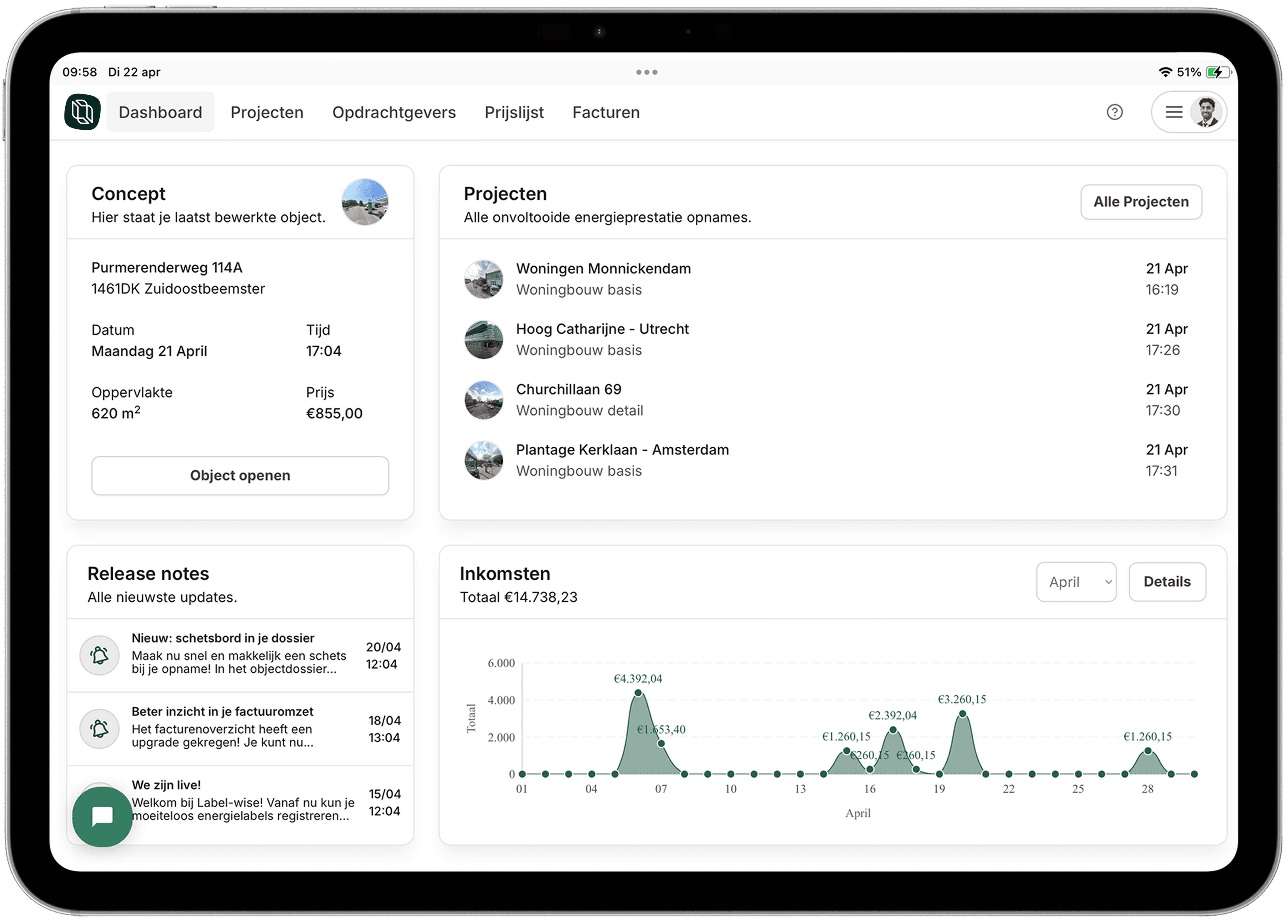 Opname op tablet voor woningbouw en utiliteit in Label-wise