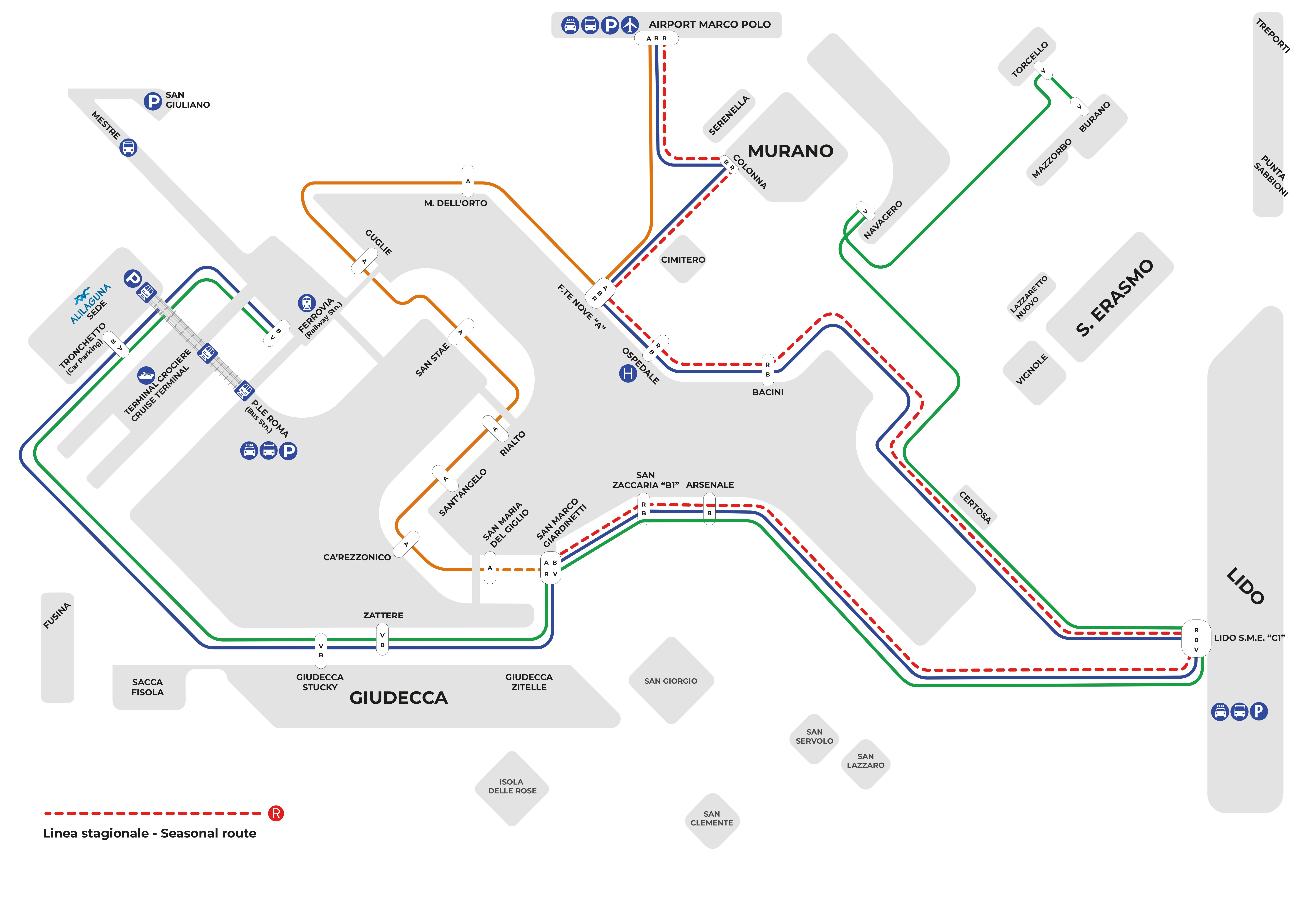 The Alilaguna Lines map