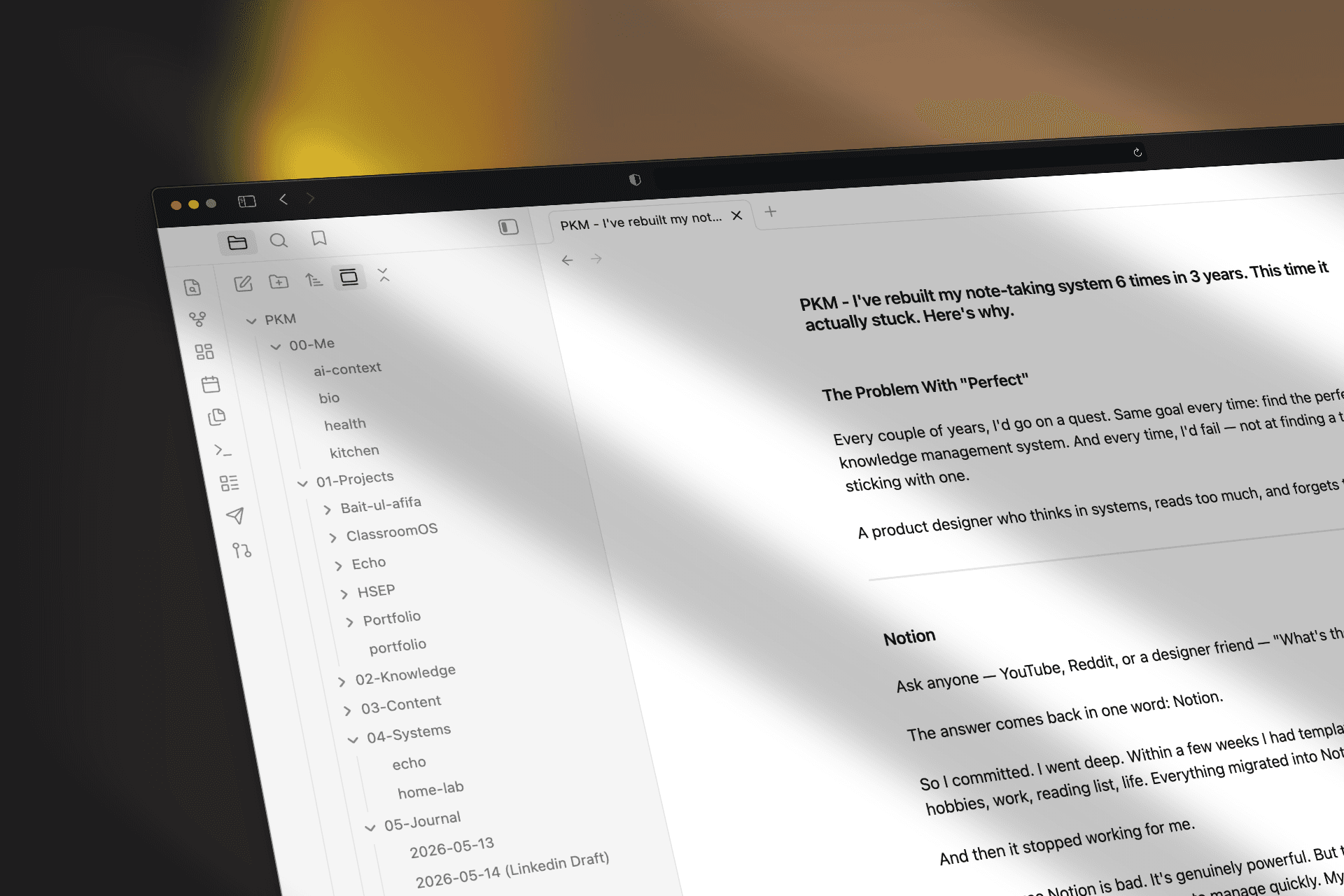 Obsidian PKM vault — personal knowledge management system built by Moshiur Hridoy