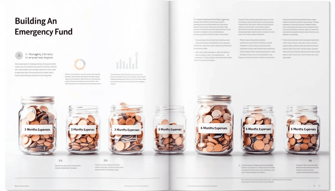 A visual representation of building an emergency fund with jars labeled for savings.