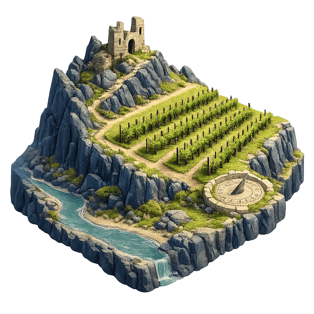 Artistic illustration of the Mosel wine region.