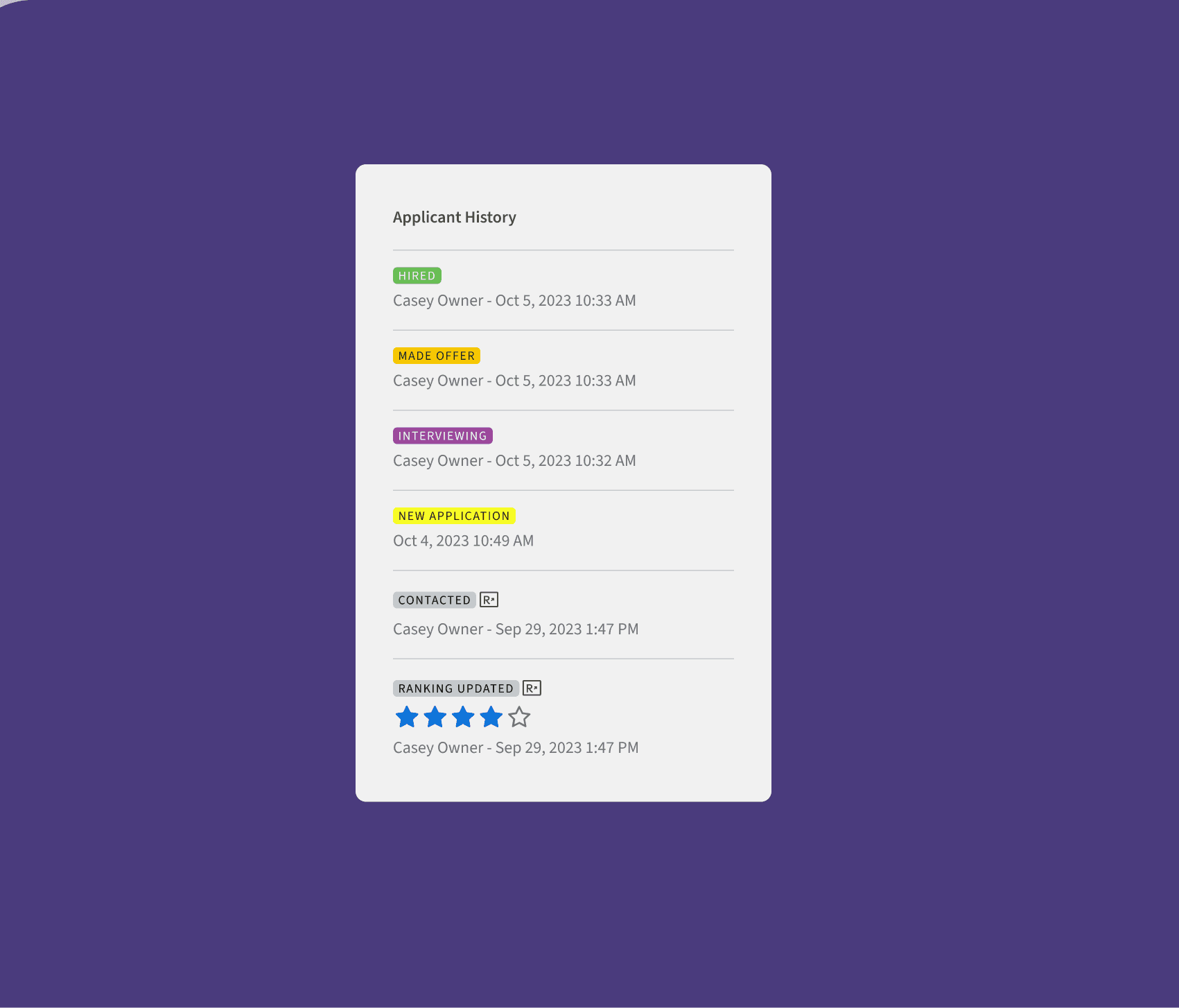 A list in a document displaying various colored items on a purple background.