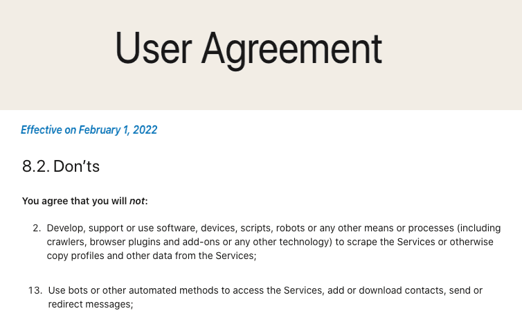 Is LinkedIn Prospecting Automation Illegal? LinkedIn User Agreement | Breakcold