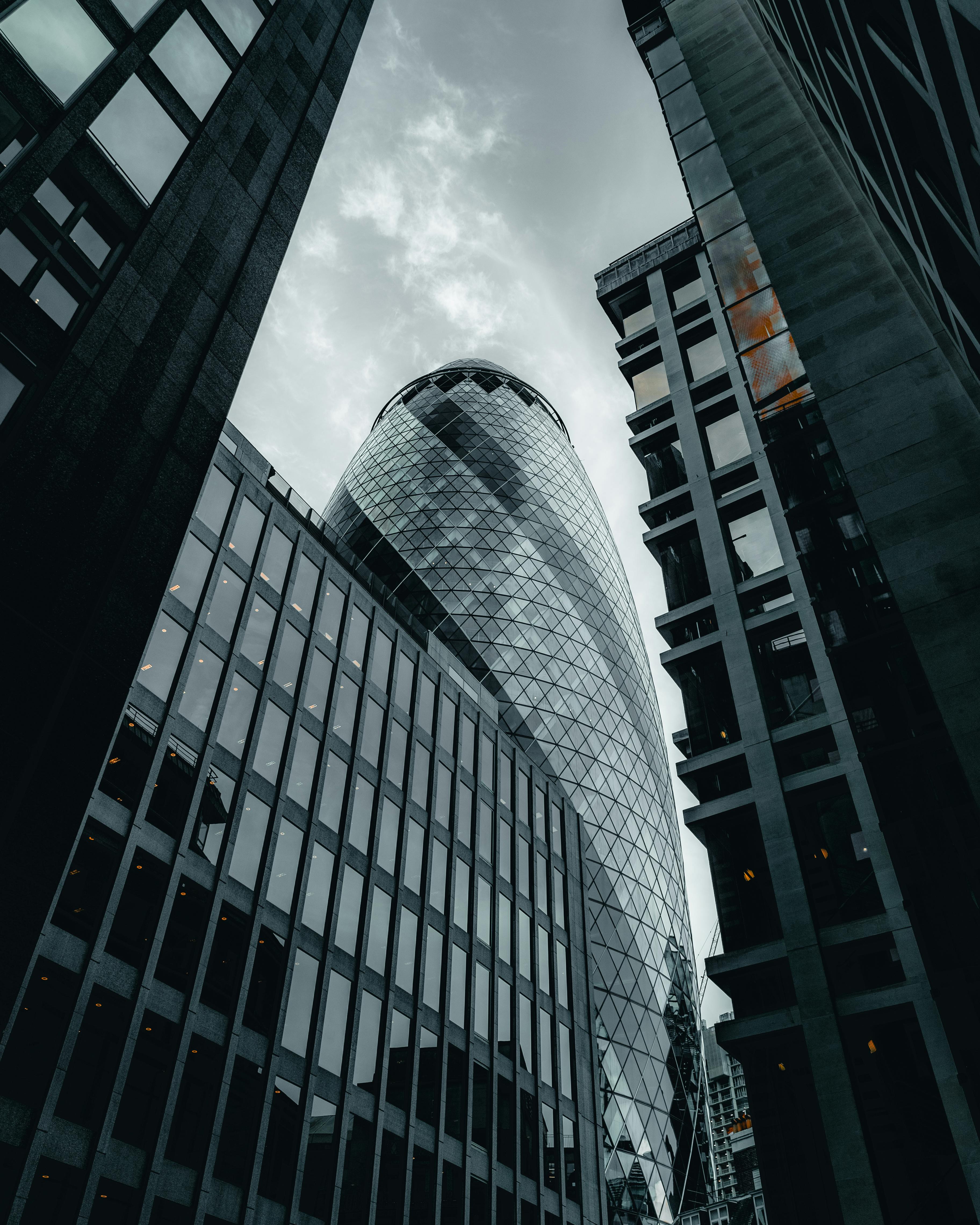 Looking up at city buildings