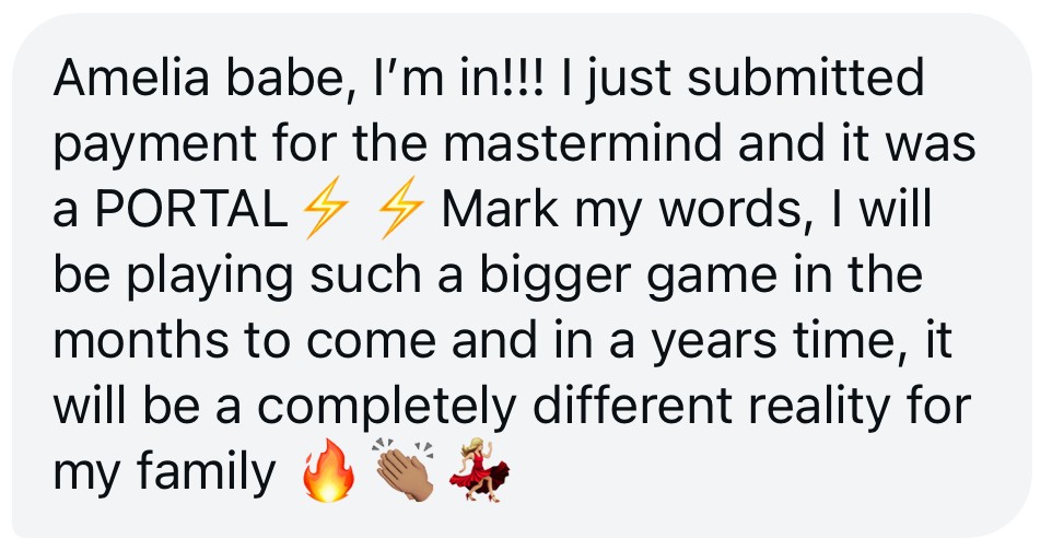 Testimonial screenshot from Amelia Whelan Instagram
