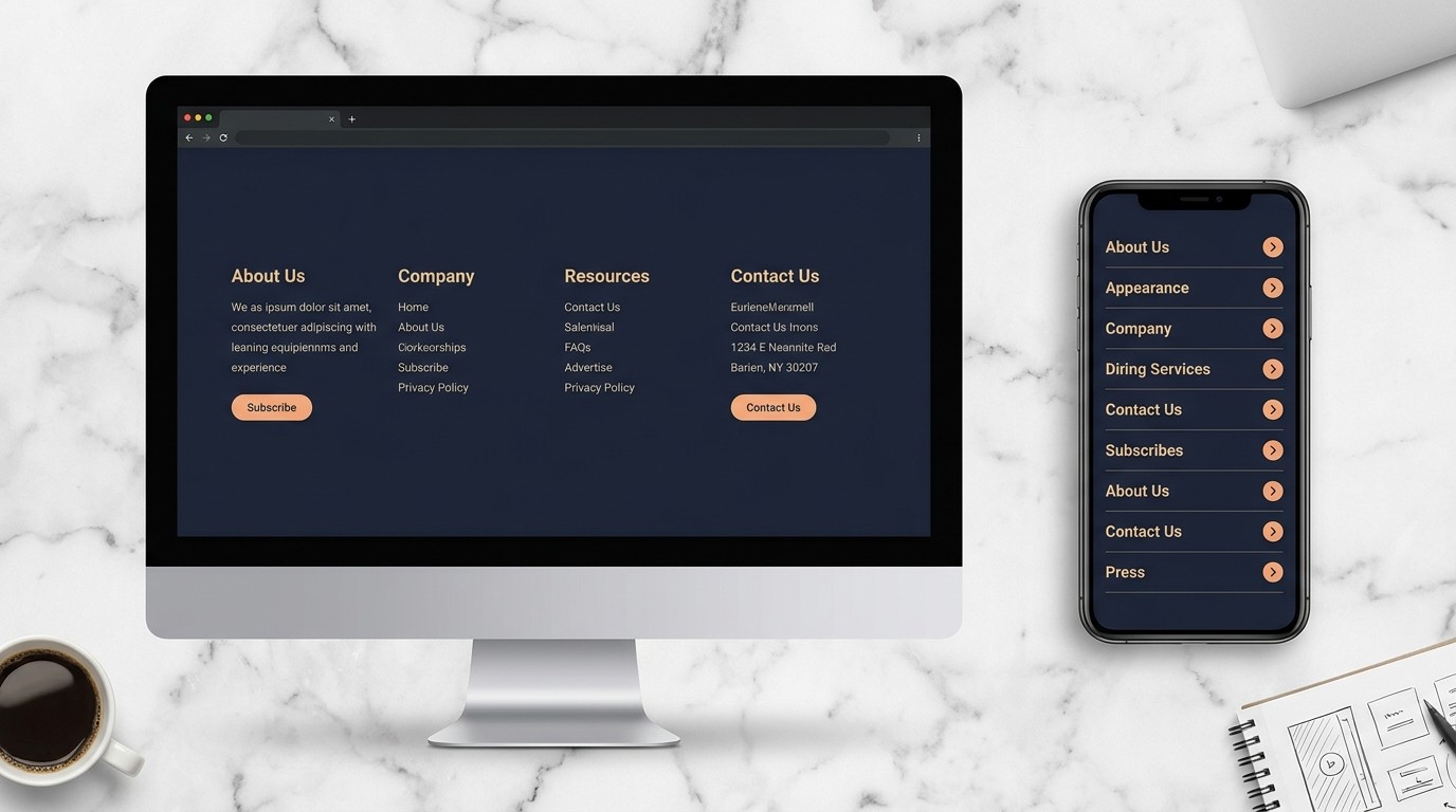 Beispiel für ein modernes Website Footer Design mit klarer Spaltenstruktur