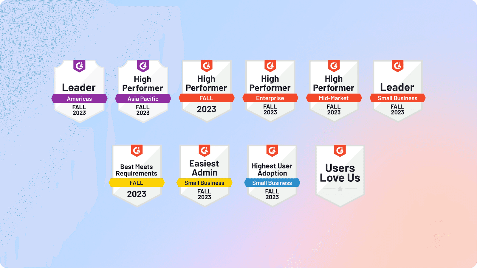 Screenshot of Lark's G2 accolades in Fall 2023