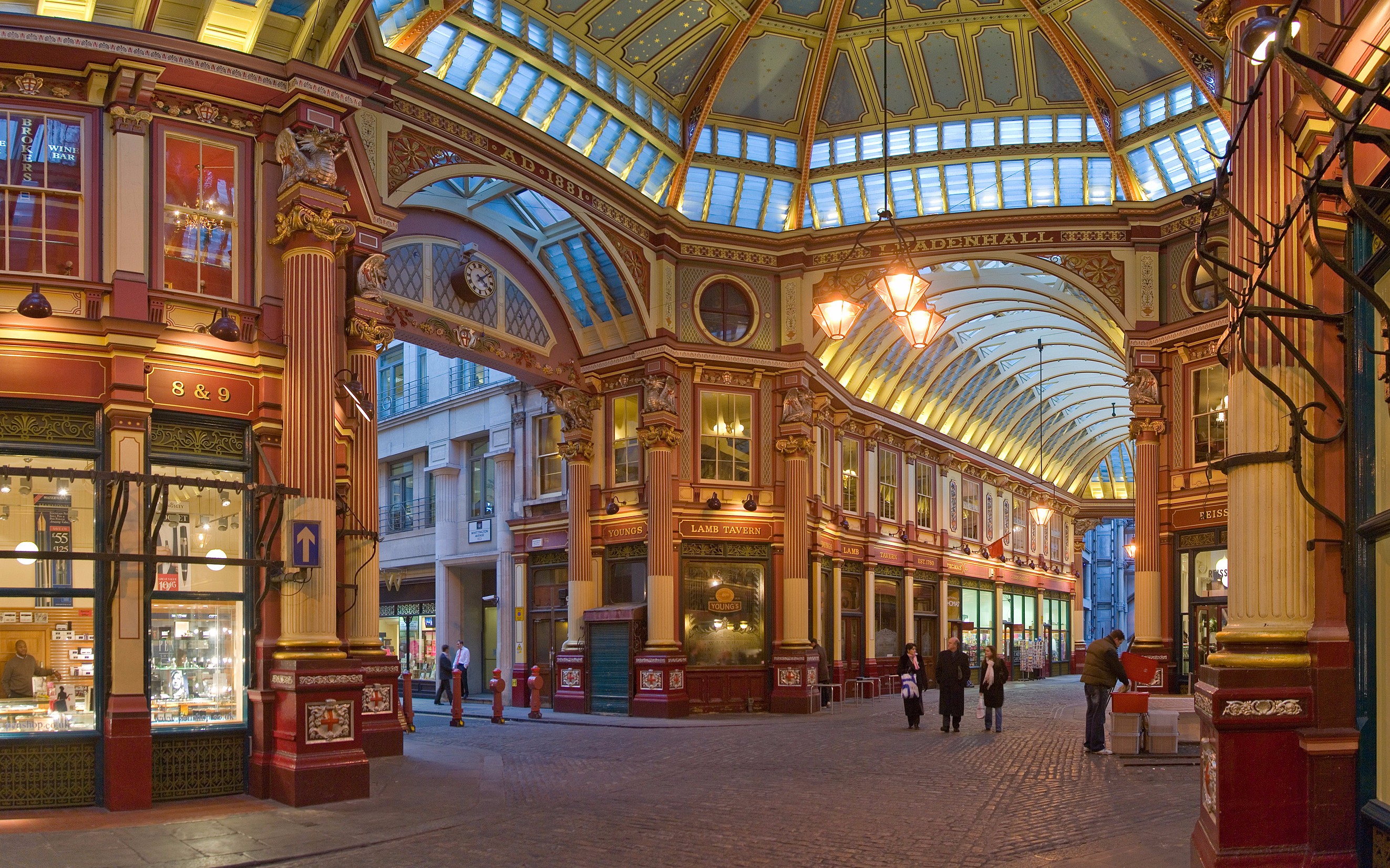 Leadenhall Market, a filming location for Diagon Alley in the Harry Potter films, London.