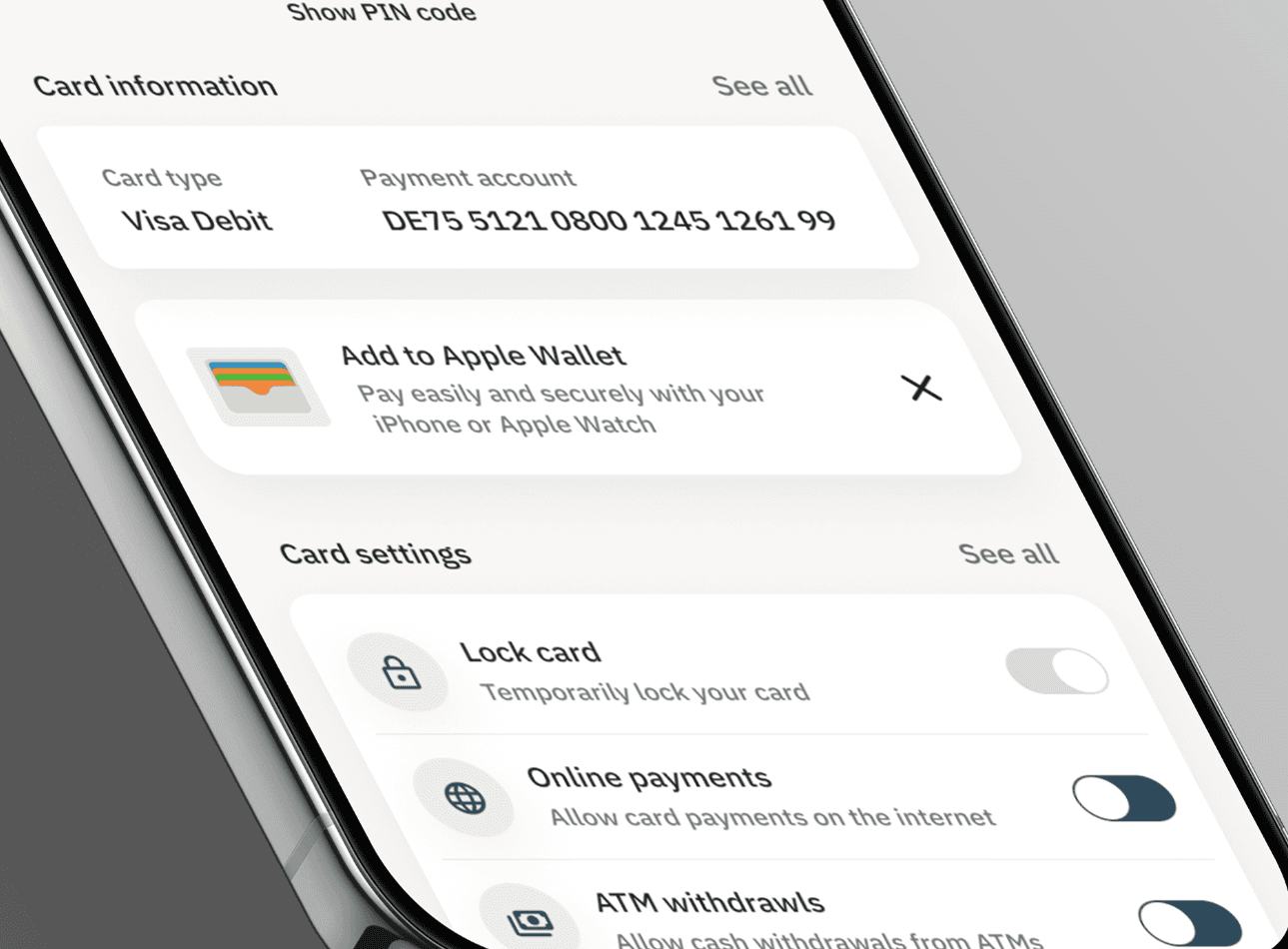 payment card settings