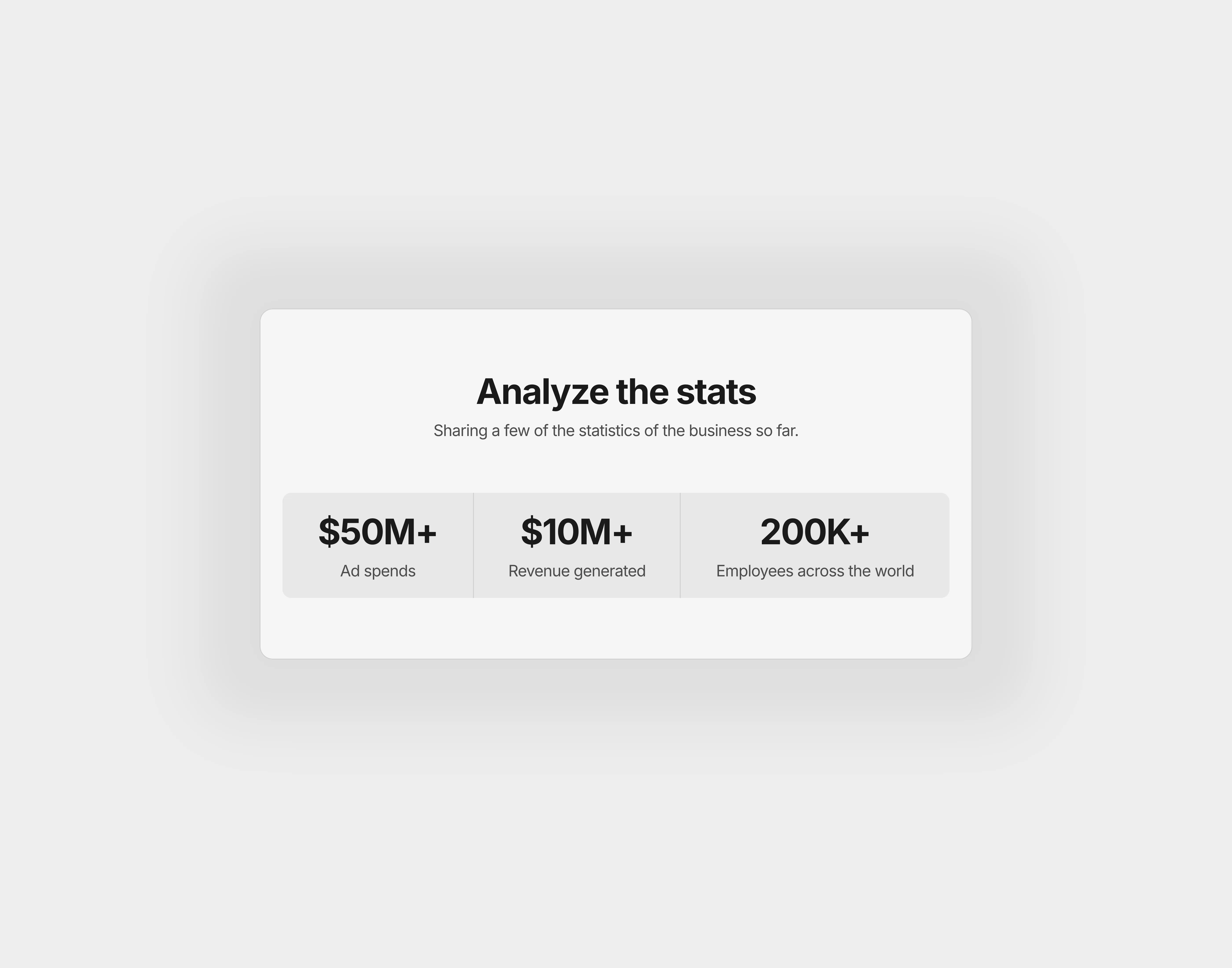 A light themed stats section with heading and supportive paragraph, optimized for tablet screens