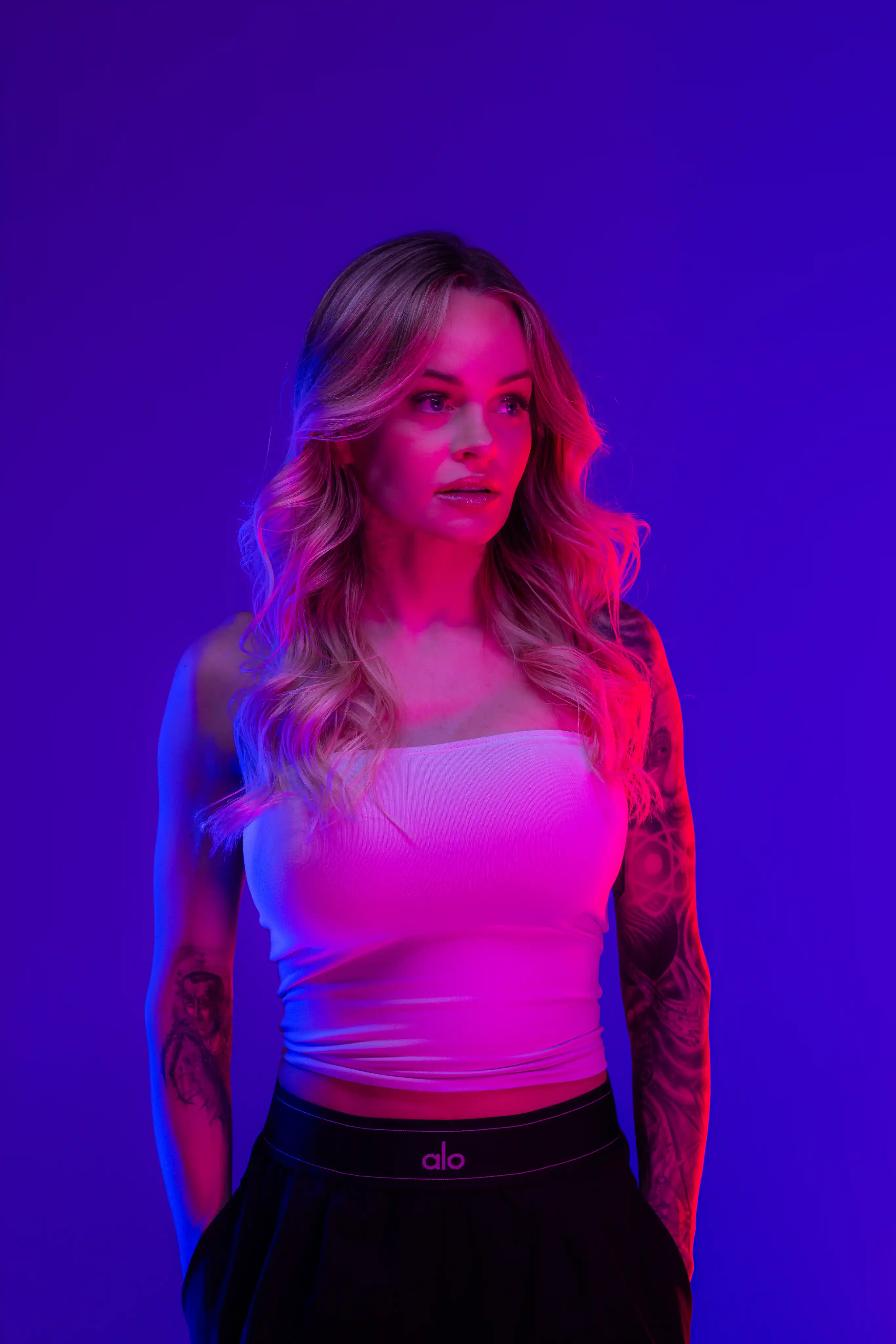 Colorful neon portrait of woman for personal branding session in Tampa