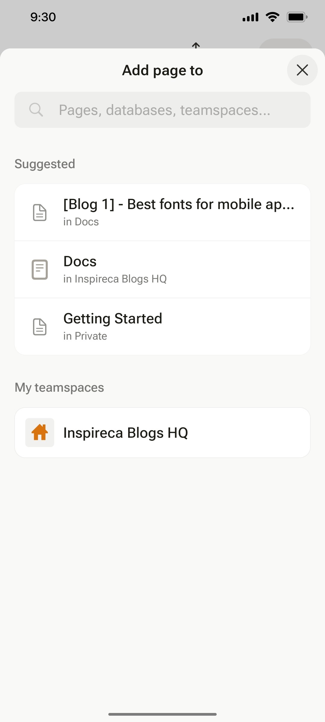 Notion App Add page to Screen