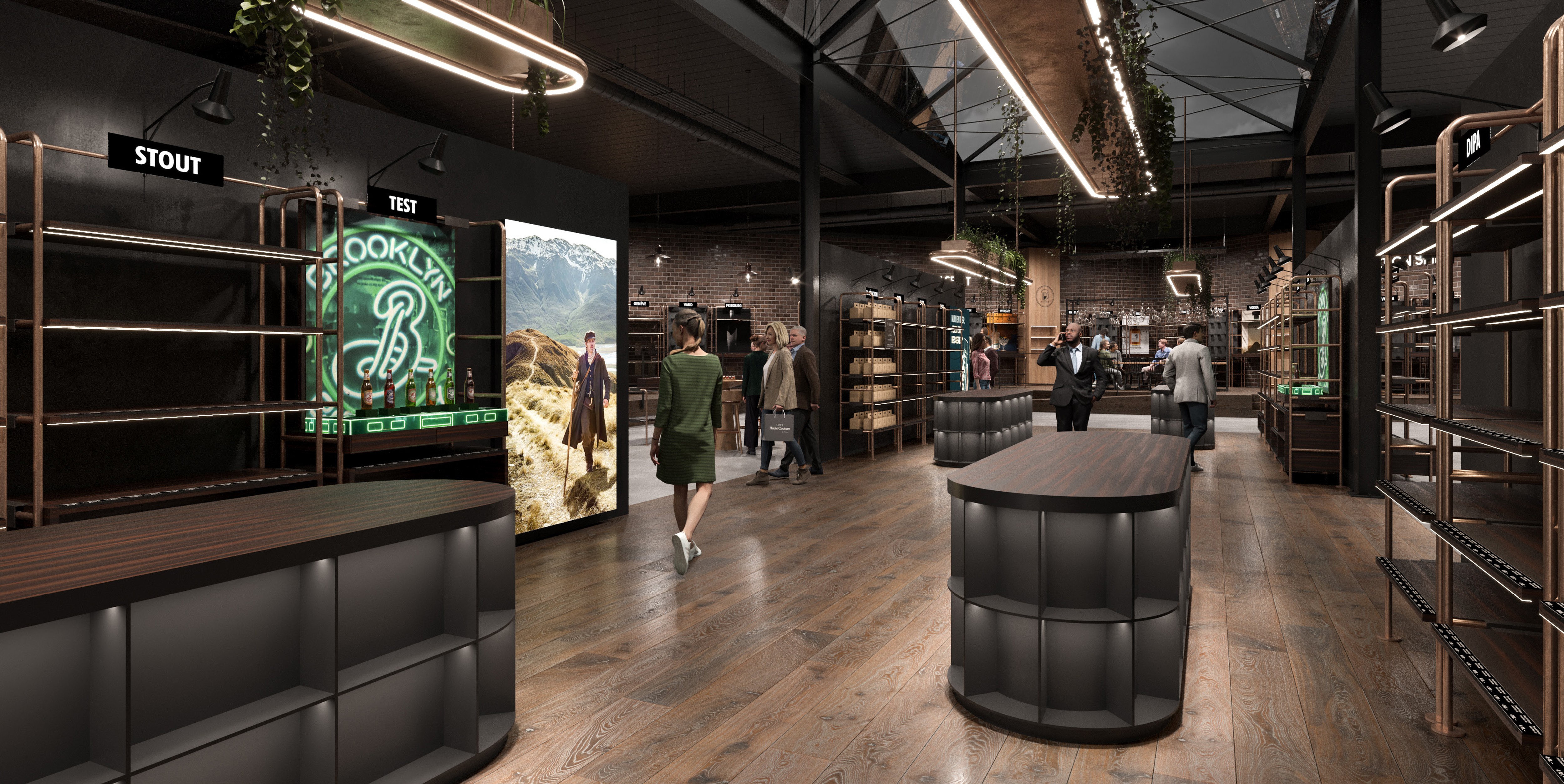 Couter and presentoir free acess  for Beer store design retail and scenography concept and industrial area in Switzelrand