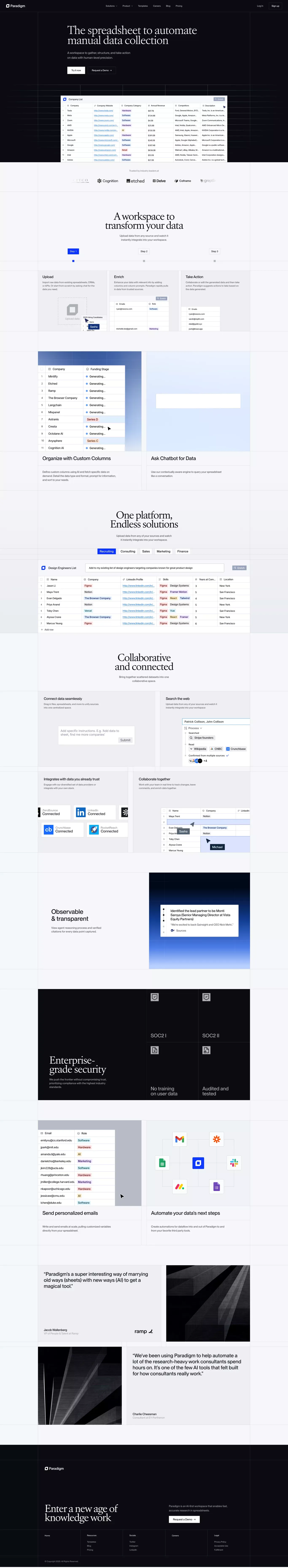 Paradigm landing page screenshot showcasing Tech design
