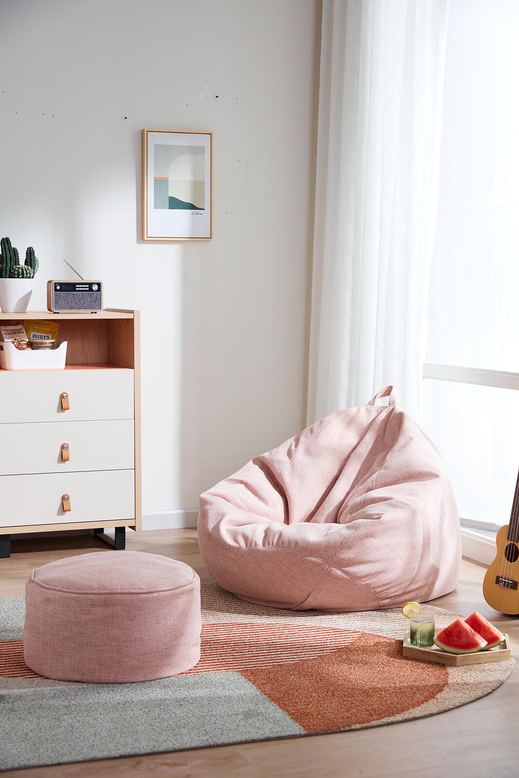 Pink bean bag chair lifestyle furniture photography by Lefty Studio
