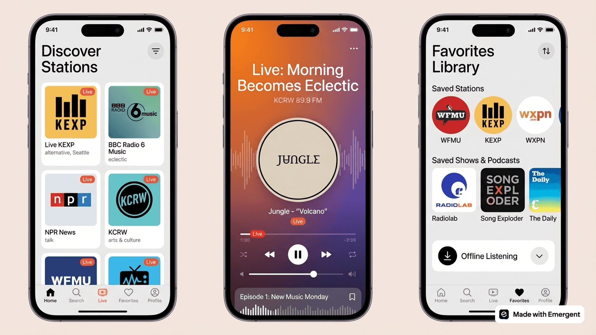 Radio Station App Made with Emergent