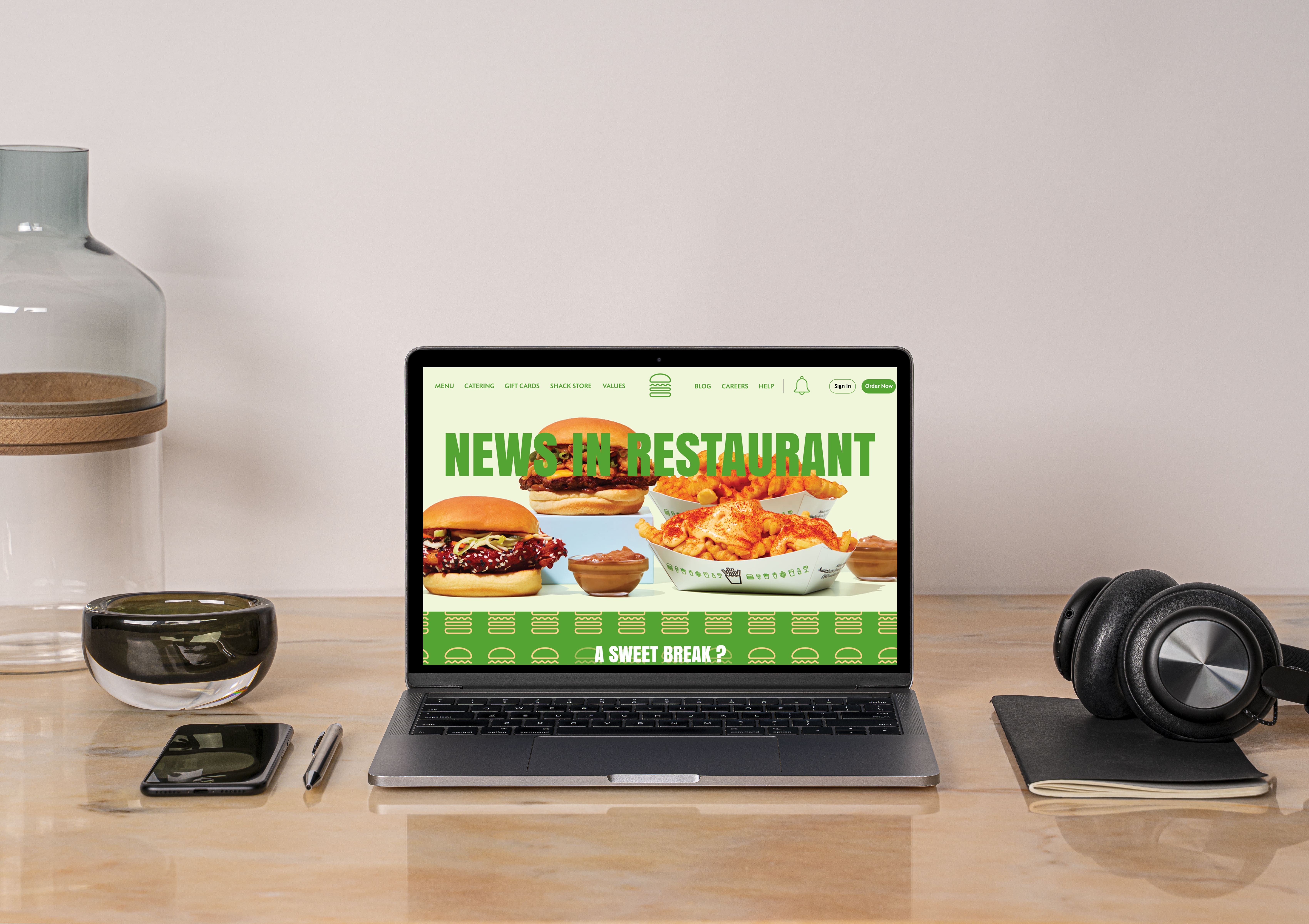 Refonte site Shake Shack landing page Figma mockup macbook