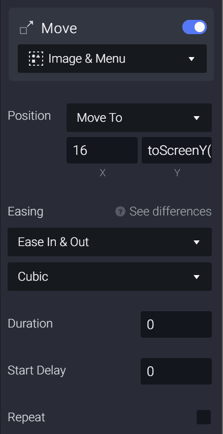 Set X and Y coordinate for the Move response