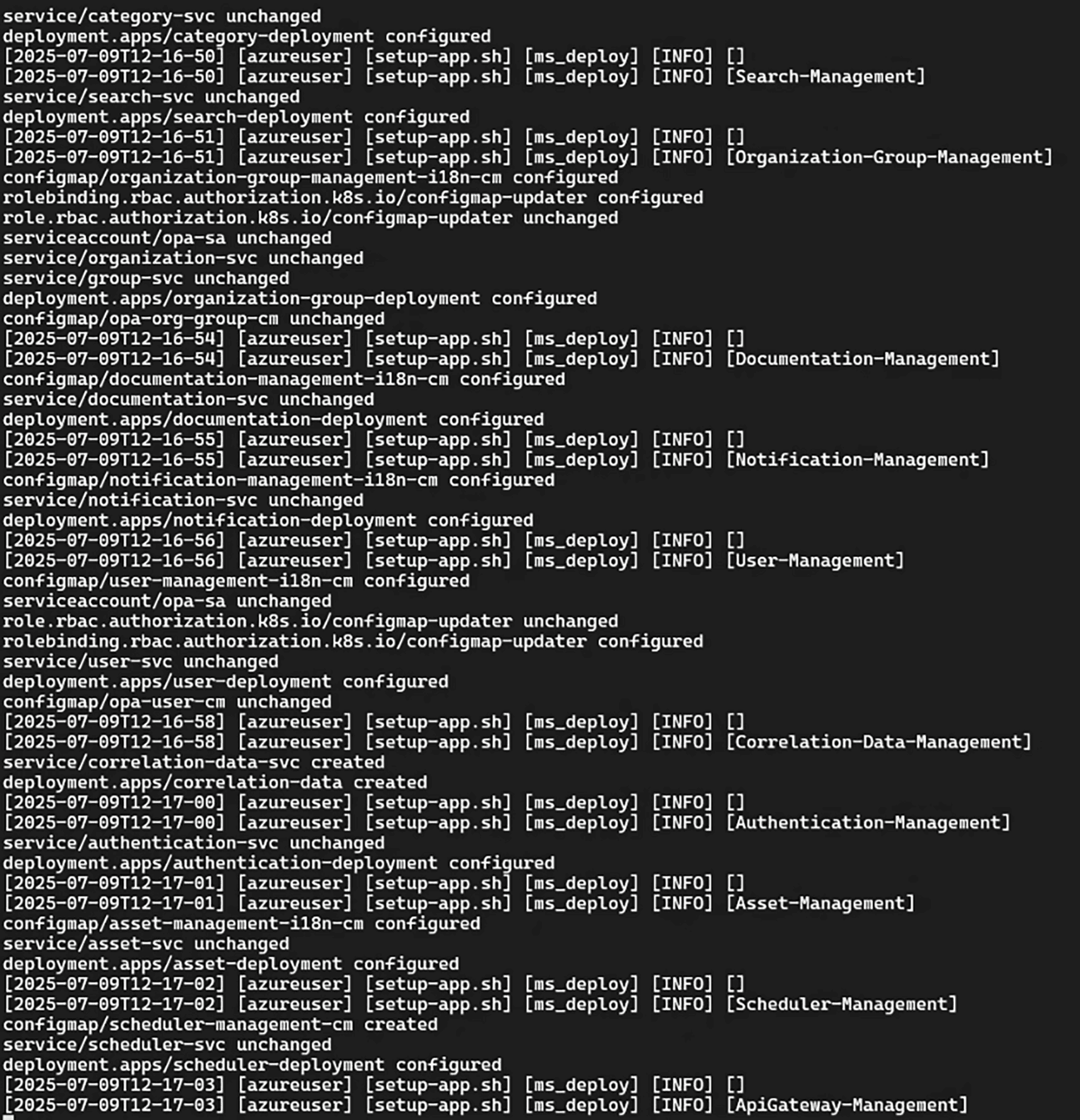 Application components setup partial output