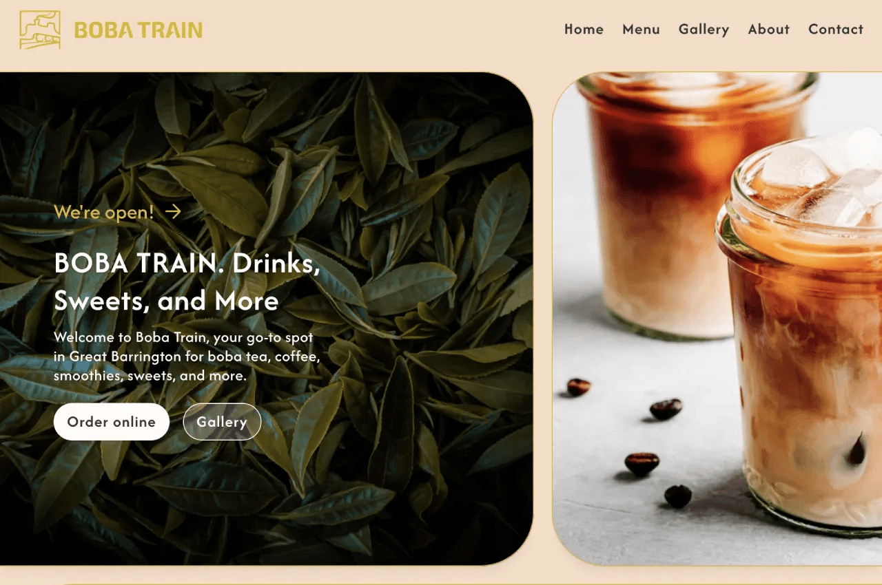 Testimonial website of a boba café