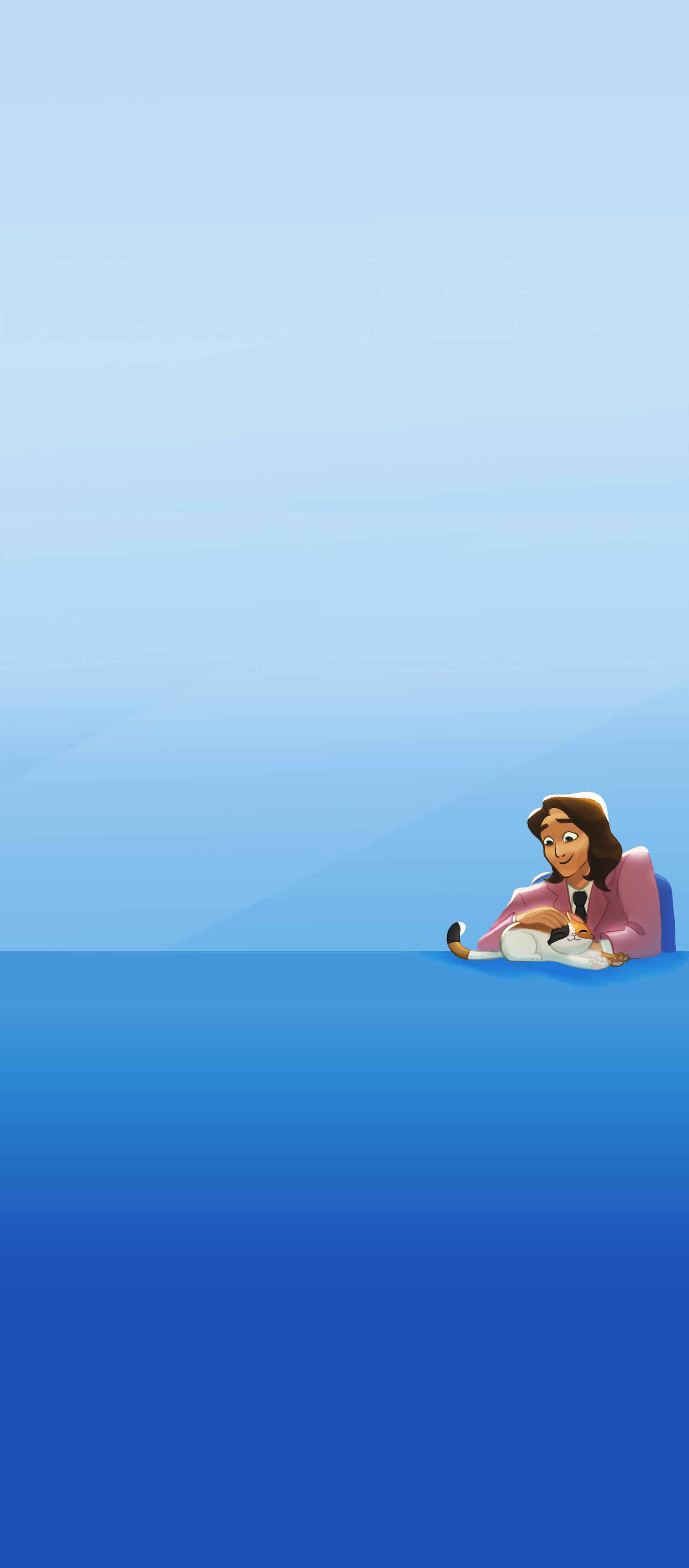 Auggie sitting in a chair, petting Cat Secretary