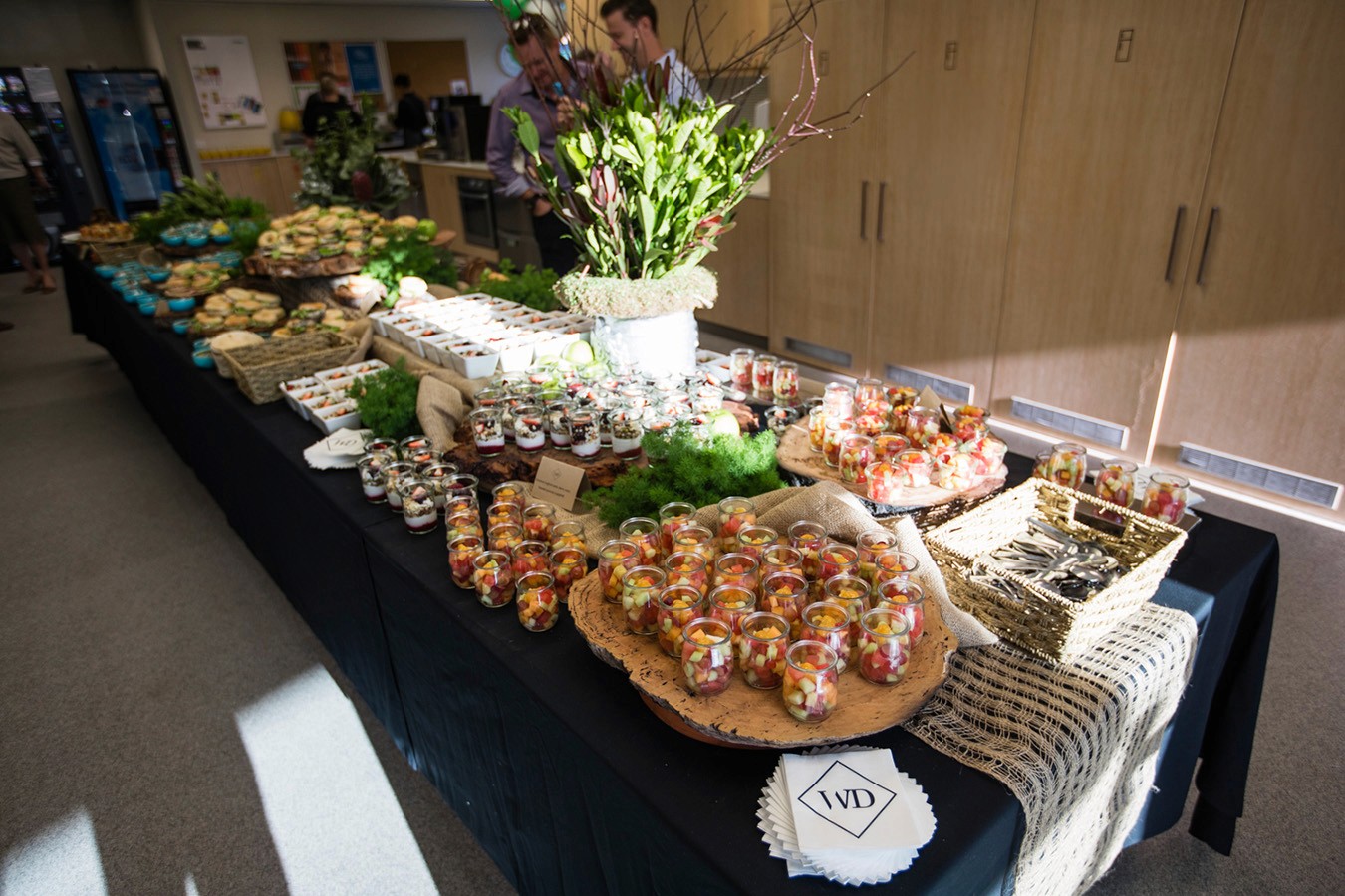 Afternoon tea table set up in a Brisbane Corporate Office