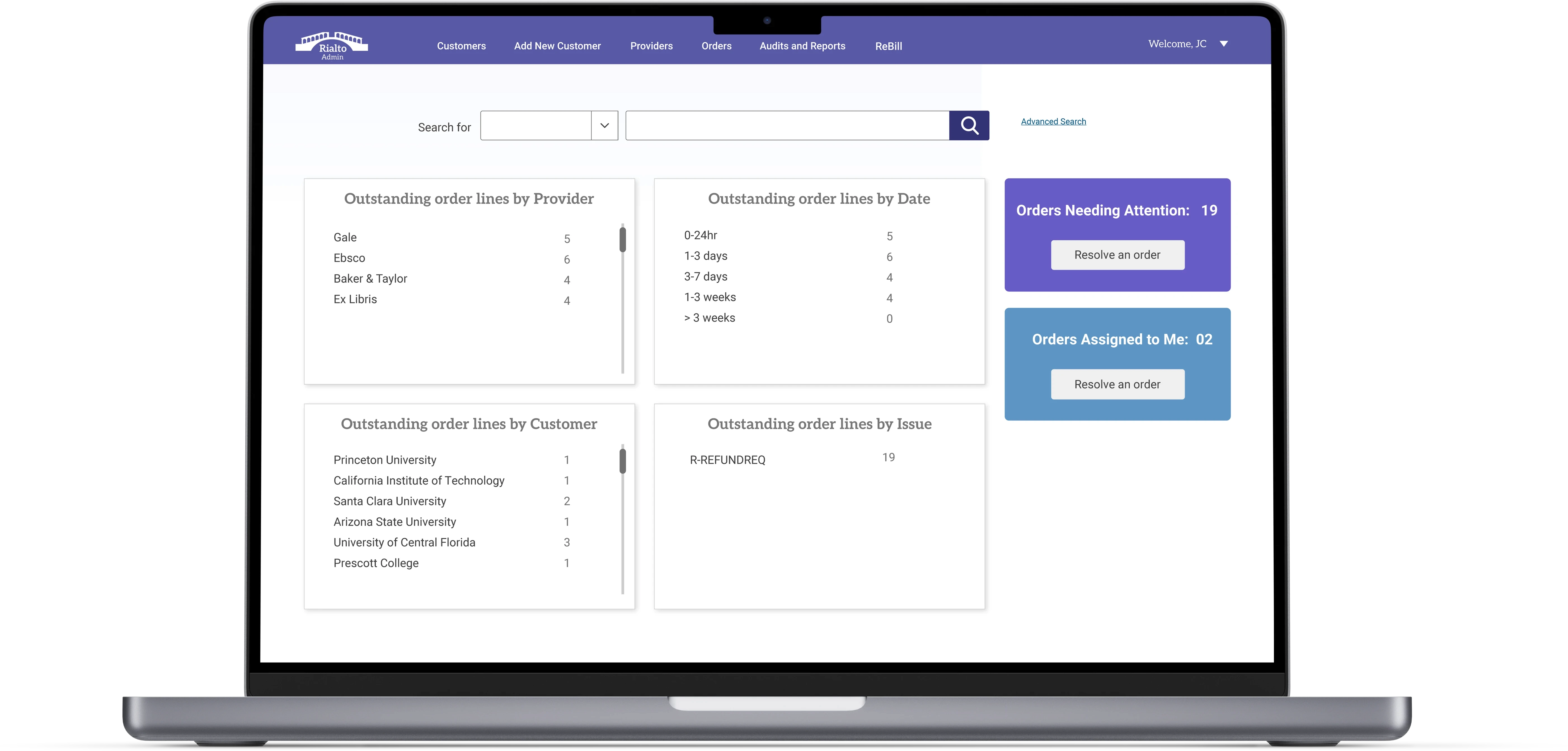 Rialto Admin on a laptop