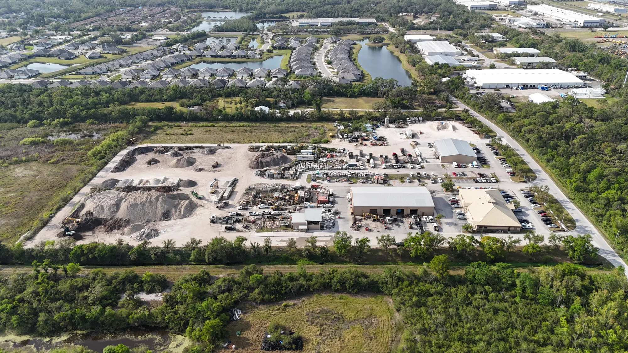 Aerial view of the industrial outdoor storage site at 7405 28th St Court E, Sarasota, FL
