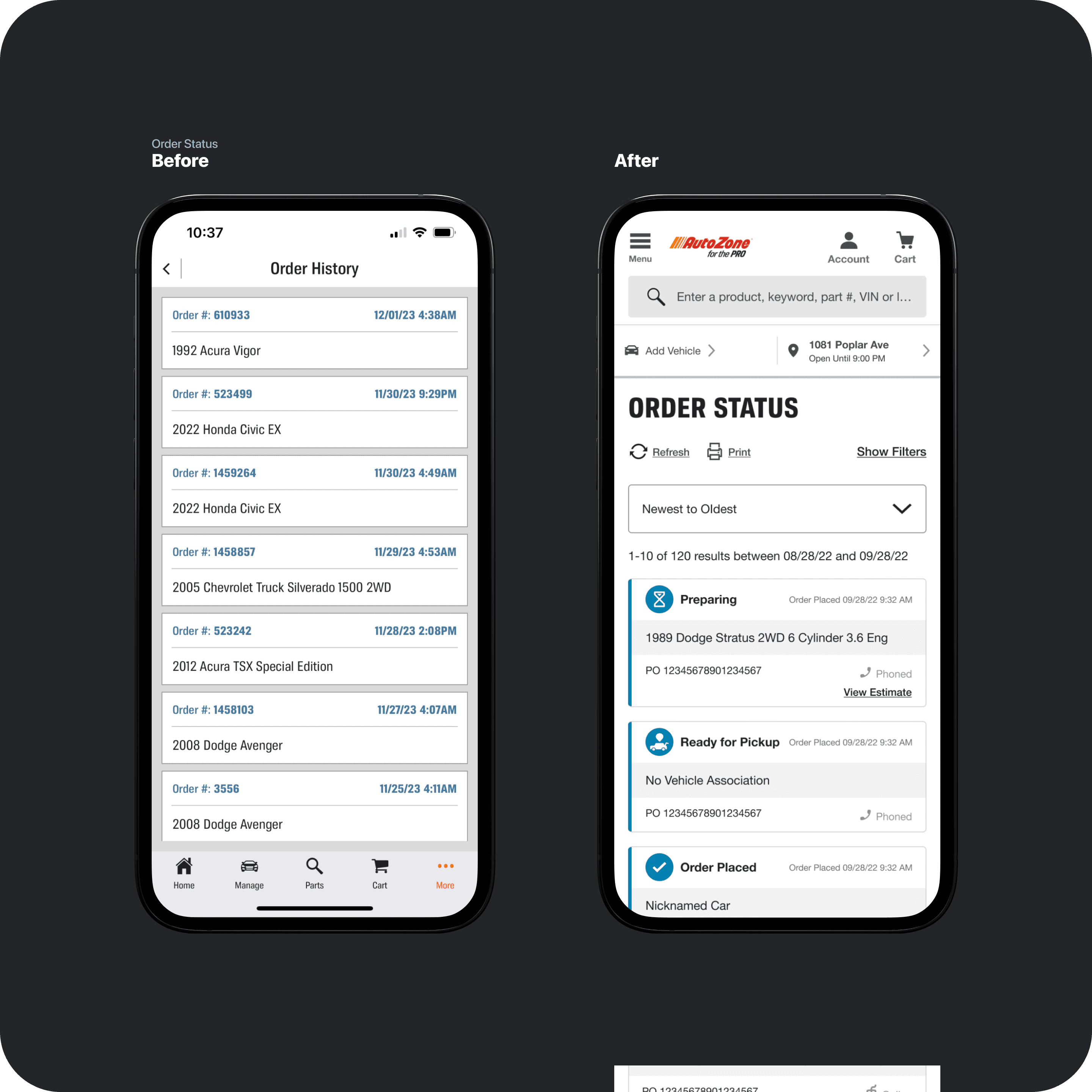 Order Status - Before and After