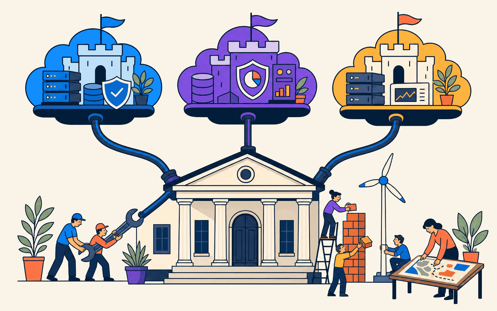 Abstrakte Visualisierung von Cloud-Abhängigkeiten und Exit-Pfaden einer europäischen Bank