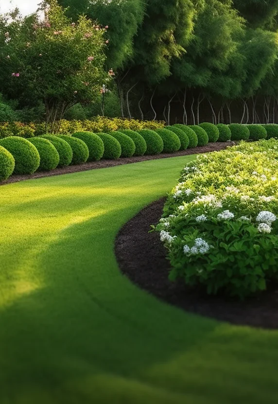 Elegant garden lawn with shrubs